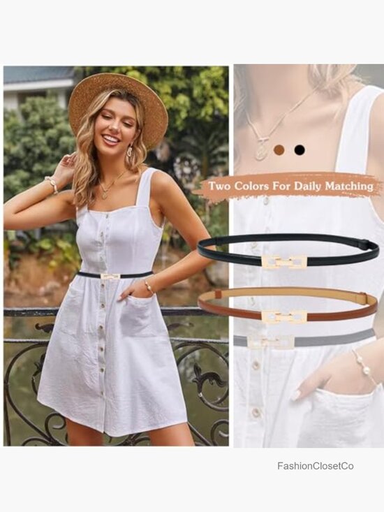 PU Leather Skinny Thin Waist Belt for Dresses with Gold Buckle main image 7